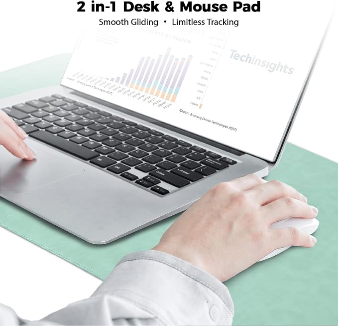 CHEERYGOO Leather Desk Pad Protector, Mouse Pad, Office Desk Mat, Non-Slip PU Leather Desk Blotter, Laptop Desk Pad, Waterproof Desk Writing Pad for Office and Home 31.5"x 15.7" L Mint Green