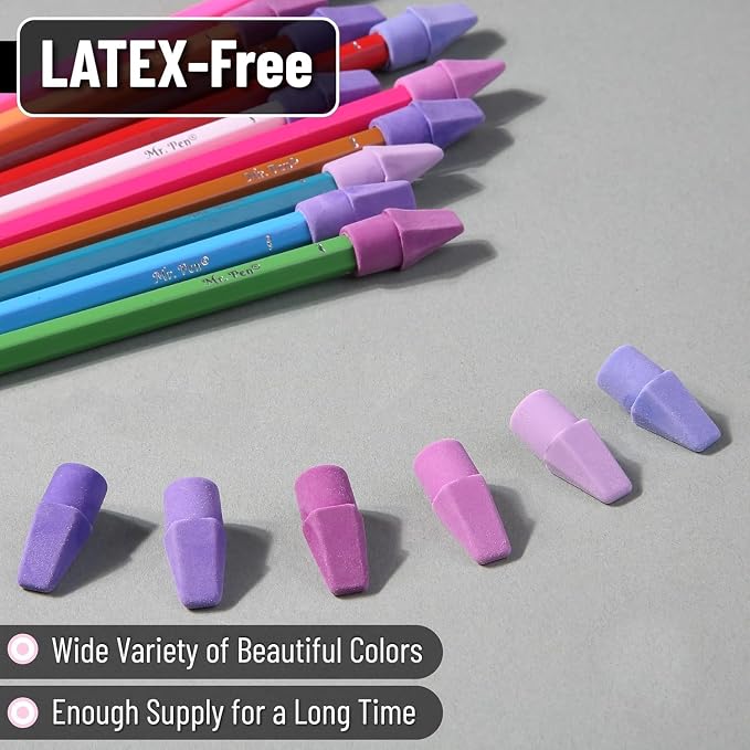 Mr. Pen- Pencil Erasers Toppers, 500 Pack, Colorful | Latex Free, No Smudge, Mr Pen Erasers for Pencils