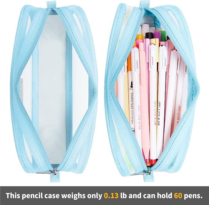 Fancy Forest Clear Mesh Pencil Case, Large Capacity Pen Case for School Exam & Students