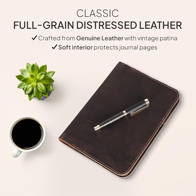 Brown XL Leather Journal Cover 7.5 x 9.5 – Refillable Genuine Leather Notebook Cover for Composition Notebook, Planner & Diary – Handmade Protective Travel Writing Case