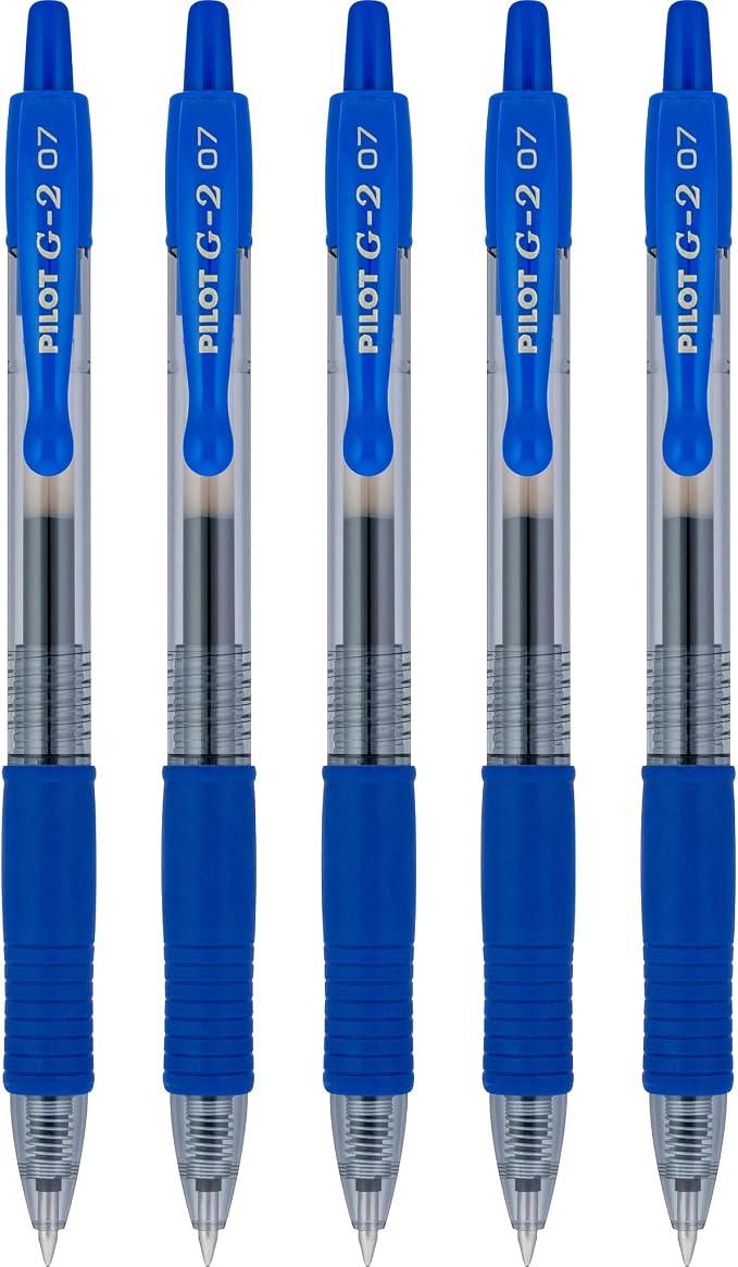 Pilot G2 Premium Gel Roller Pens, Fine Point 0.7 mm, Blue Ink Pens Fine Point, Pack of 5 - Ideal for School, Journaling, and Office Writing