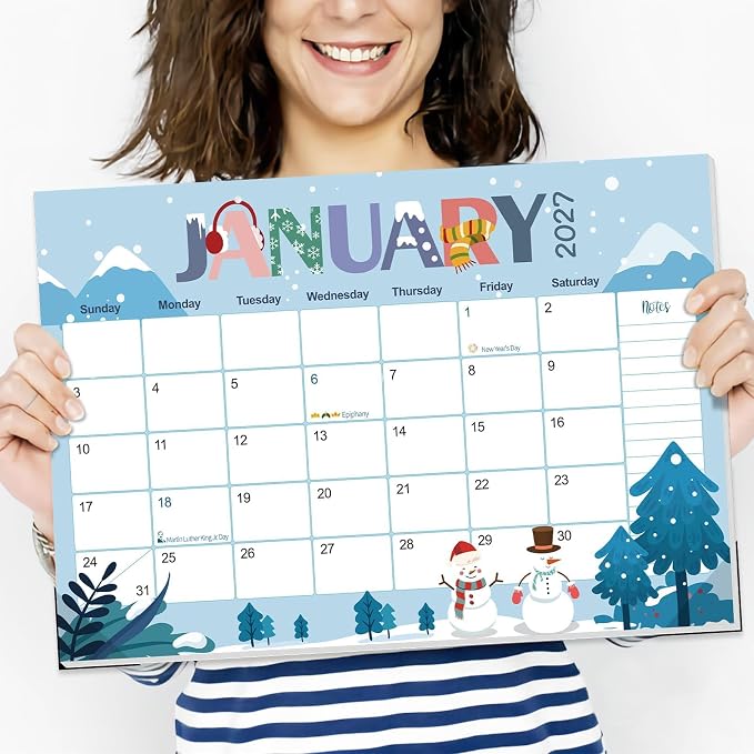 GuassLee Desk Calendar 2026 - Colorful Desk Calendar from Sep. 2025-Mar. 2027, 17 x 11.5 inches, 19 Monthly Calendar with Hanging Rope, Notes and Large Ruled Blocks for Home School Office