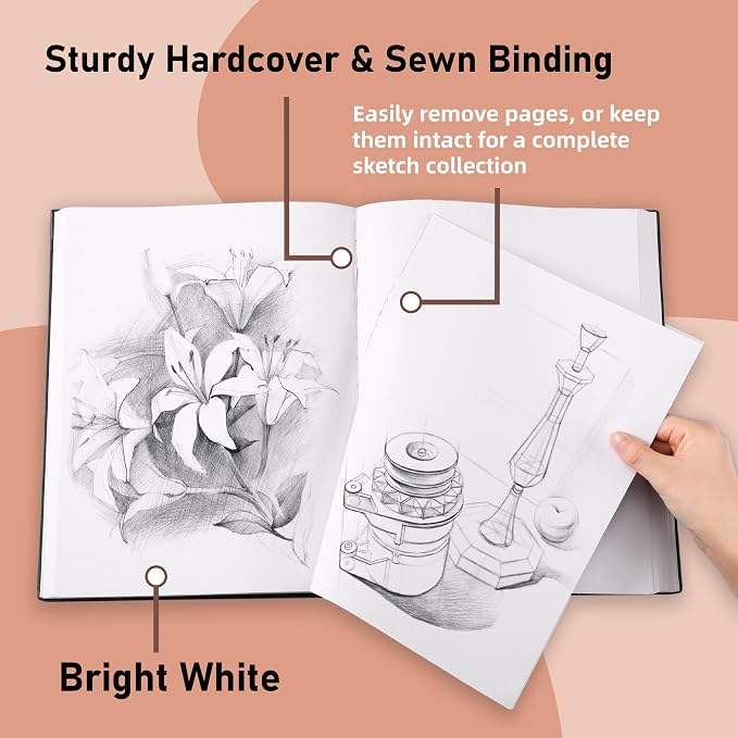 3-Pack Hardcover Sketch Book 9" x 12" - 110 Sheets (220 Pages) Each, 120GSM Thick Smooth Drawing Paper, Hardbound Sketchbooks for Artists & Students