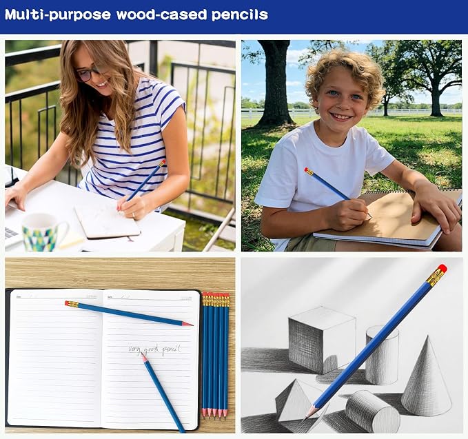 Adhere 25pcs Woodcase Pencils with Eraser Premium Pre-Sharpened Hexagon Graphite 2B pencils ideal for home, office writing including a Free Sharpener(Navy Blue・25pcs)