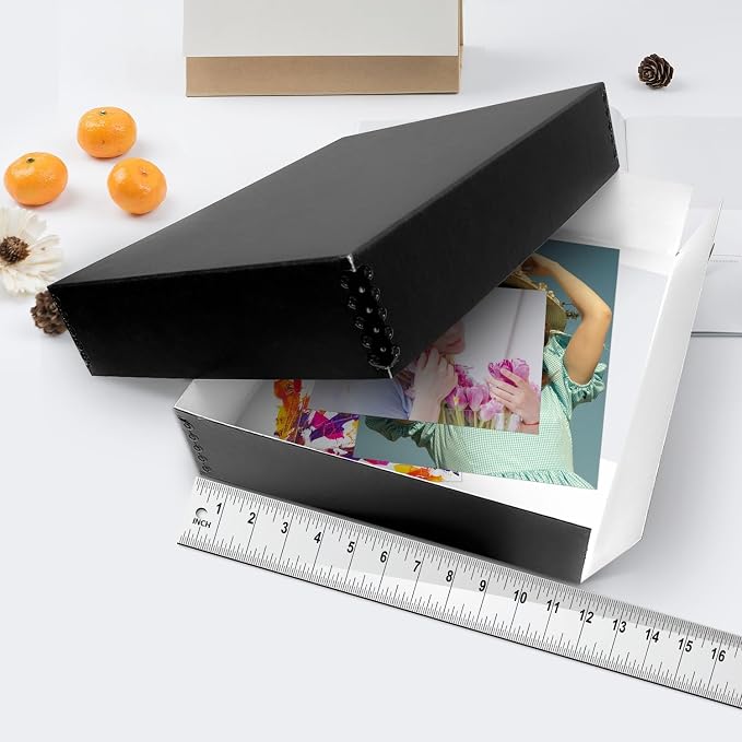 Lineco Drop Front Archival Storage Box, 11.75x15.25x3 in, Black, 8 Pack | Acid-Free with Metal Edge, Preserves Picture Longevity, Organize Photos, Newspapers, Prints, Documents, Crafts, DIY