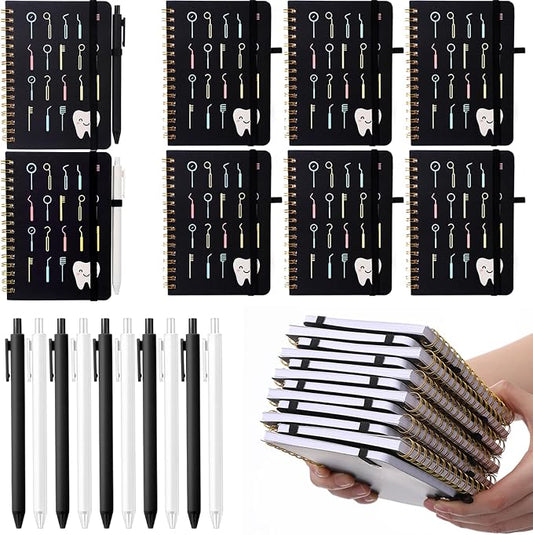 Fulmoon 24 Set Dental A6 Spiral Notebook with Ballpoint Pens 50 Sheets, 4"x 6" Small College Ruled Notepads Journaling Notebooks Bulk Dental Assistant Hygiene Gifts for Back to School Supplies Offices