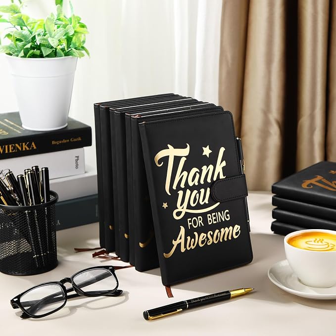 Qilery 28 Pcs Team Appreciation Gifts Bulk Employee Thank You Gift A5 Leather Journal Notebook with Ballpoint Pen for Christmas Student Teacher Volunteer Management(Awesome)