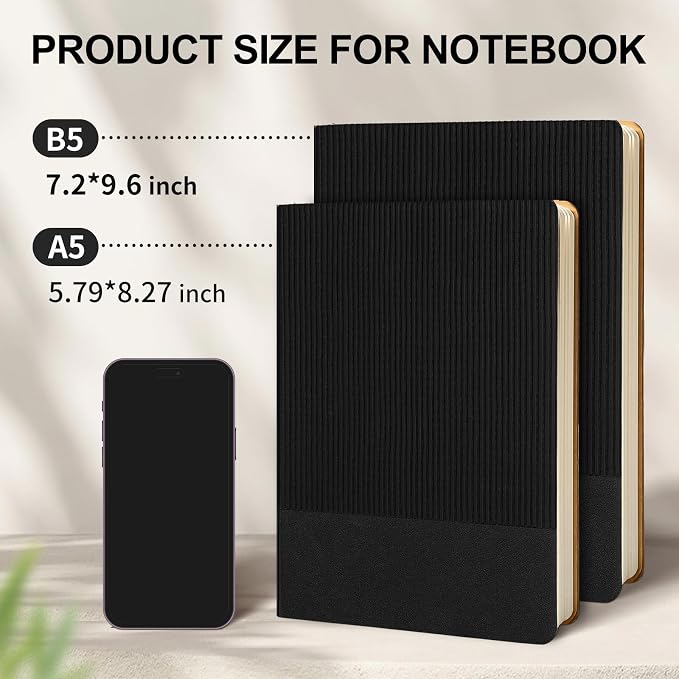 Lined Journal Notebook for Work College Ruled Notebook 5.79" x 8.27" A5 PU Leather Daily Journaling Notebook 216 Pages for Women Men Daily Writing Business School Travel Gift (Black)