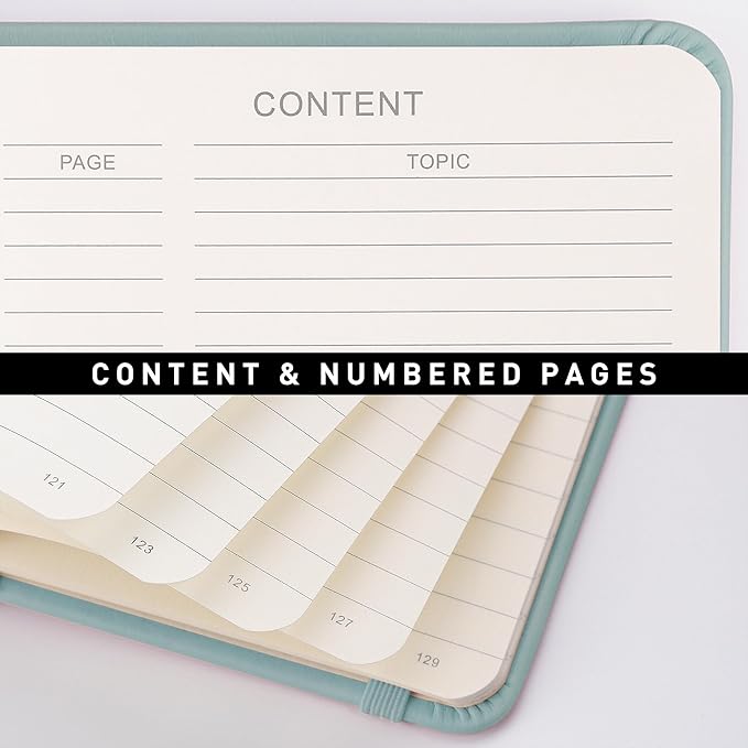 RETTACY Lined Journal Notebook, 192 Numbered Pages, A5 Size (5.7'' x 8.3'') | Leather Hardcover, 100 GSM Thick Paper, for Men & Women, Journaling, Writing, Work & Office (Blue-gray)