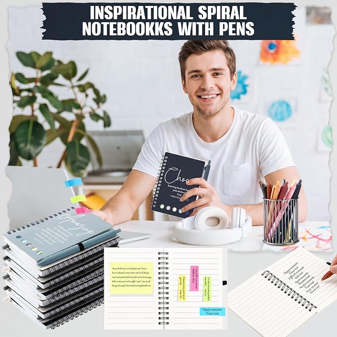 Kosiz 24 Sets/48 Pcs Christian Gifts Bulk Prayer Journal Scripture Notebook, Bible Pen(Simple, Dark Color)