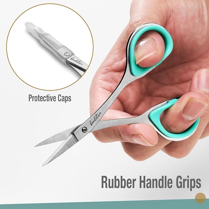 Beaditive Sewing and Embroidery Scissors Set (2 Pc.) Curved and Straight, Sharp, Stainless-Steel Design | Precision Tips, Ergonomic Rubber Handle Grip | Small, Compact DIY Use (1 Curved, 1 Straight)