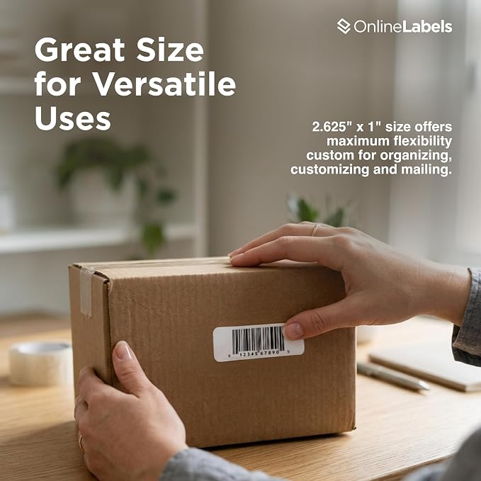 OnlineLabels 2.625" x 1" Address Labels - White Matte - 250 Sheets | Permanent Adhesive, Blank Rectangle Labels, Inkjet & Laser Compatible, Ideal for Address, Shipping, & Barcodes