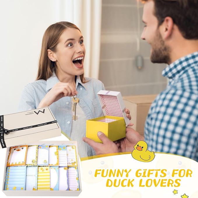 Chiisong 12 Pcs Duck Lovers Sticky Notes Yellow Ducks Self Stick Note Pads Cartoon Animal Writing Memo Pad Office Party Favors Supplies for Home Party Decorations Christmas Small Gifts