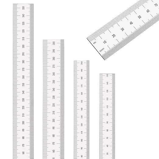 6-Pcs Stainless Steel Ruler Set – 6", 8", 10", 12", 14", 16" Precision Metal Rulers with Inch & Metric Graduations – 1/64", 1/32", mm & 0.5mm Markings – for Workshop, Office, Sewing & DIY