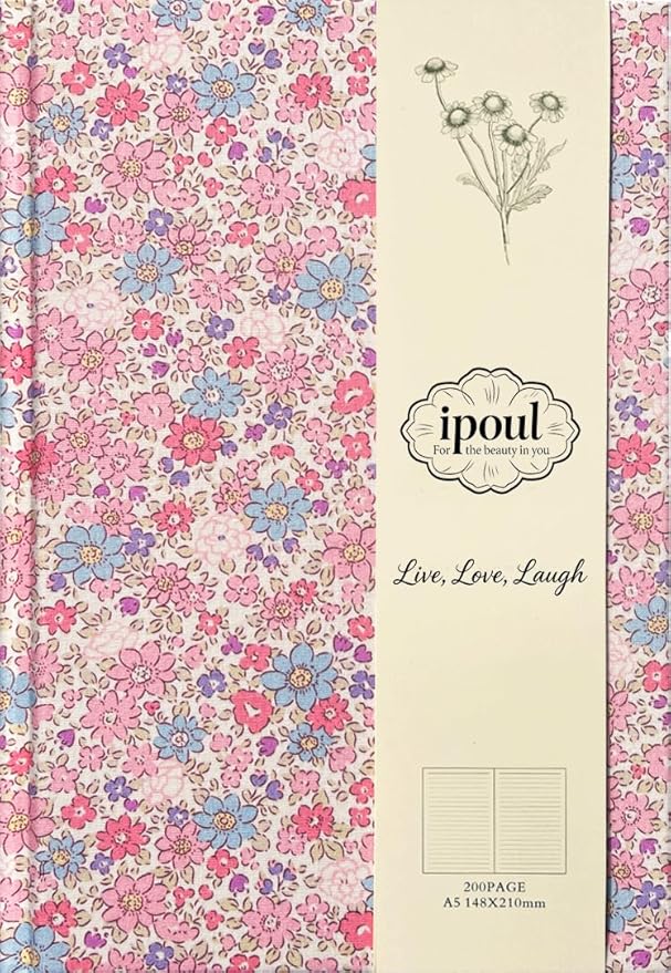 Pink Journal, Floral Notebook, A5, Ruled, Journal for Teen Girls, Writing Notebook, Hardcover, Lay-flat, Pretty Girls Diary, Birthday Gift for Women, Daughter, Granddaughter, School Supplies