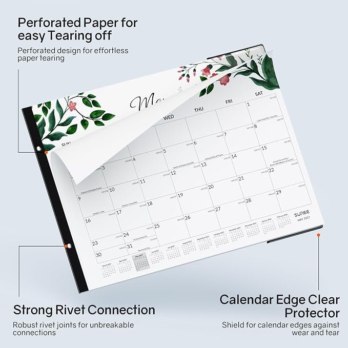 SUNEE Desk Calendar 2026 Large 22x17 from July 2026 to December 2027, Extra Large Desktop Monthly Calendar Pad 18 Months For Teacher or Office, Desk Top, Greenery