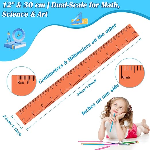 36 Pack 12 Inch Clear Orange Plastic Rulers Bulk, Transparent Metric Rulers with Centimeters and Inches, Straight Measuring Rulers for Back to School, Kids Classroom School Office Home Supplies