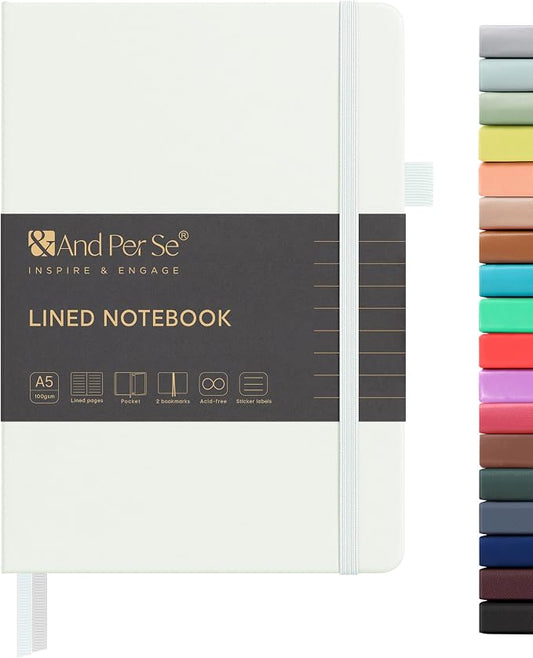 &And Per Se Lined Journal Notebook, 160 Pages, A5 5.7 x 8 inches College Ruled Thick Paper Notebook Journals for Writing, Hardcover Notebooks for Women Men Office School (1 Pack, White)