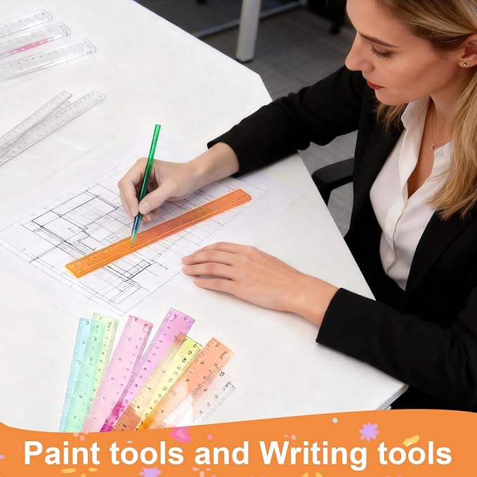 32 Pcs Multicolor Plastic Rulers - 12 Inch Shatterproof Flexible Measuring Tools with in/Cm Scales, Ideal for Classroom, Office & Art Projects