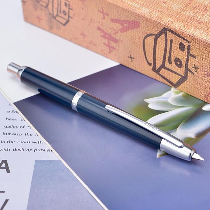 Jinhao 20 Press Retractable Fountain Pen Medium Nib with Converter Resin Writing Gift Pen, Dark Blue