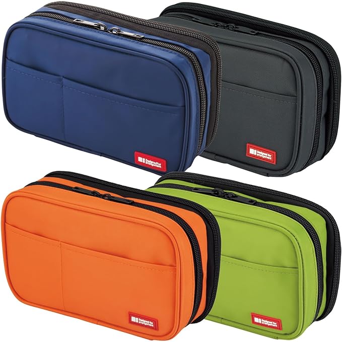 LIHITLAB Large Capacity Double Zipper Pencil Case For School Office College, Big Capacity 6 Compartments Pencil Bag Holder Adults Teen Boys Girls, Travel Cosmetics Storage, Jet Black (A7555-124)
