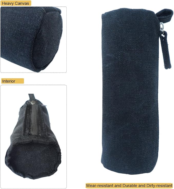 EnYu Heavy Canvas Stationery Portable Stylish Simple Pencil Bag and Practical Durable Compact Zipper Pencil Case 1 Pack Black