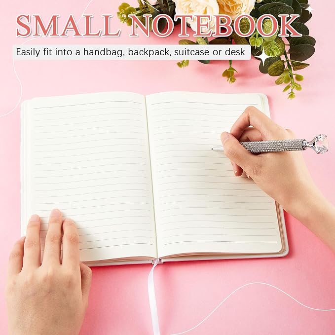 Rhinestone Pen & Glitter Notebook Set, Hard Cover Bling Diary Journal for Girls, Cute School Supplies for Back to School, Sparkly Desk Accessories Gift for Women(Rhinestone,A5,Silver)