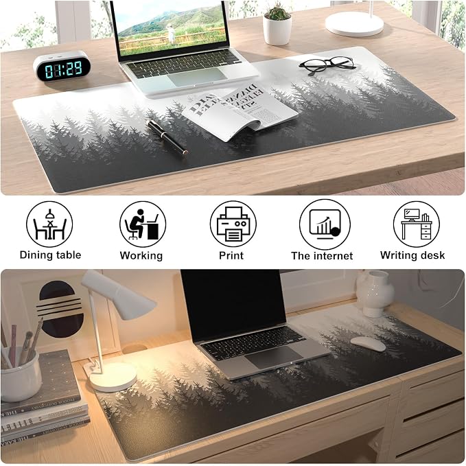 Colorful Star Waterproof Leather Large Dark Forest Desk Pad, 31.5" x 15.7" | Keyboard Desk Mat and Gaming Mouse Pads for Office, Desk Décor Non-Slip Blotter Writing Pad, Desk Accessories for Women Men