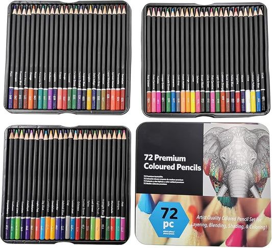 72 Colored Pencils Sets, 2B Hardness Soft Core Easy Coloring Drawing Sketching High Color Solidity Oily Color Pencil with Iron Box for Artists Adult School Supplies