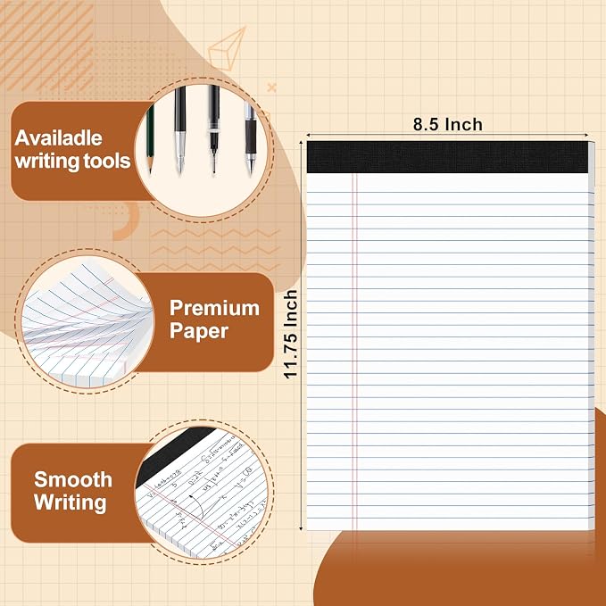 Legal Pads 8.5 X11.75, Narrow Ruled Notepads, 24 Pack, 30 Sheet/Pad | White Legal Pads, Tear Off Notepad, Perforated Writing Pad, Notebook Paper College Ruled, Notepads For Office Home School