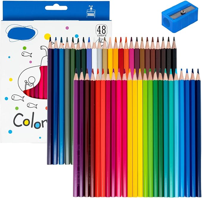Colored Pencils Set with Sharpener, Soft Core Color Pencils for Adult Coloring Books, Artist Drawing, Sketching, Blending, Shading, Layering & Art Supplies (48 Colors)