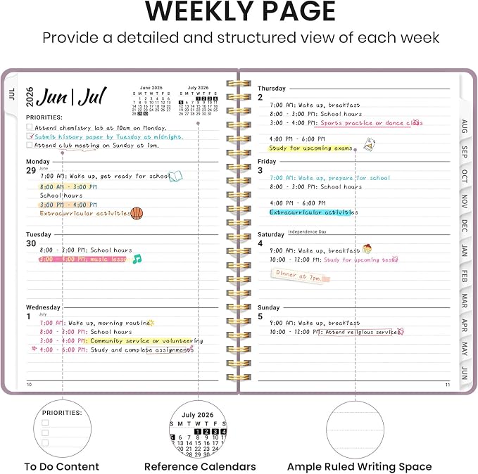 Planner 2026-2027 for Women & Men, Academic Monthly and Weekly Calendar Planner, Jul 2026 - Jun 2027, A5 (6.3" x 8.5"), Teacher Student Planning Book with Tabs, Ideal for Office School Supplies - Boho Purple