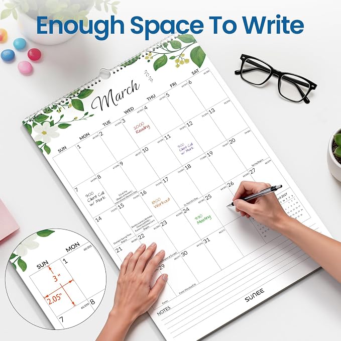 SUNEE 2026-2027 Wall Calendar Large 22.75"x15.5", 21 Month July Calendar (Ends March 2028), Vertical Extra Large, Greenery