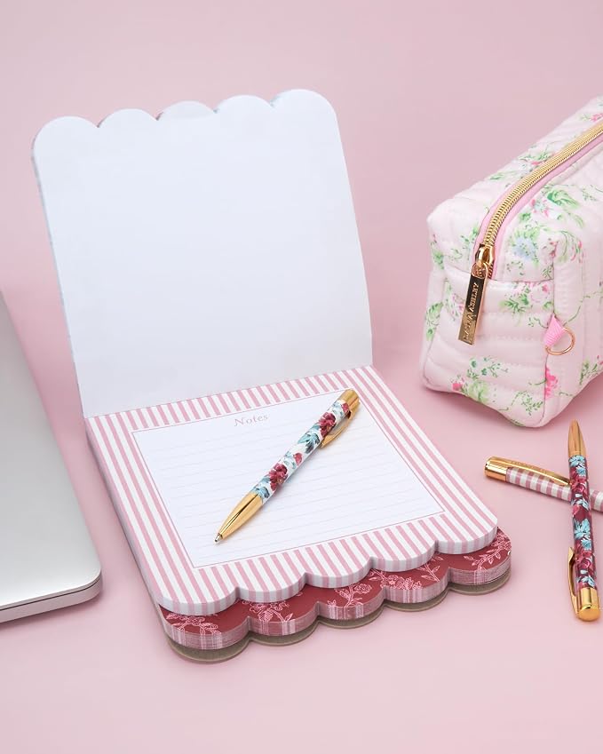 Laura Ashley Layered Notepad - 6.5 x 7.5 Inch 3-in-1 Color Writing Pad with 150 Lined Tear-Off Sheets with Sturdy Backboard for Home, Grocery & Office, Size 7X8, Burgundy Bloom