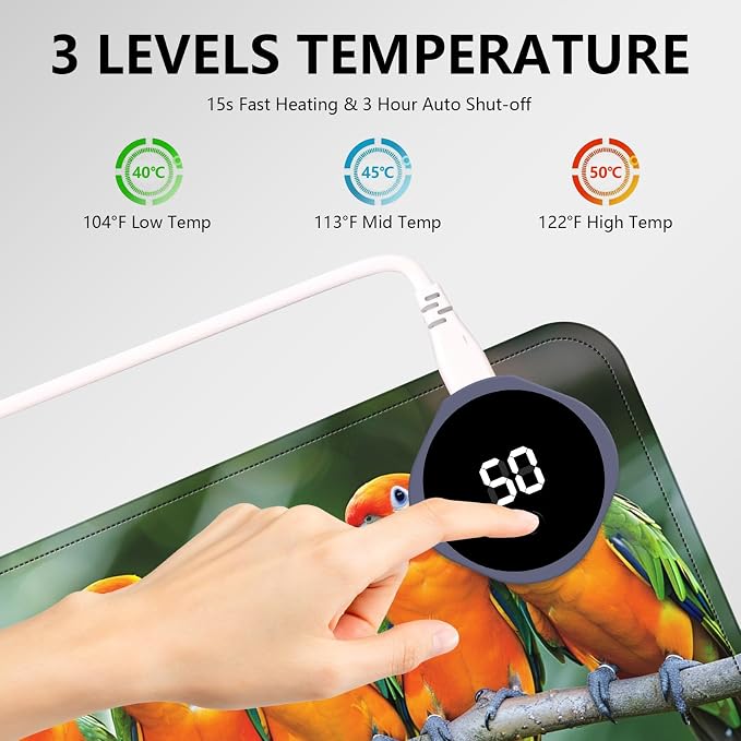 Heated Mouse Pad with 3 Levels Heated & 3 Hours Auto Shut-Off Mouse Pad for Warming Hands in Office Home, 31.5" x 13"Large Safe Desk Mat Hand Warmer，Parrots Meeting
