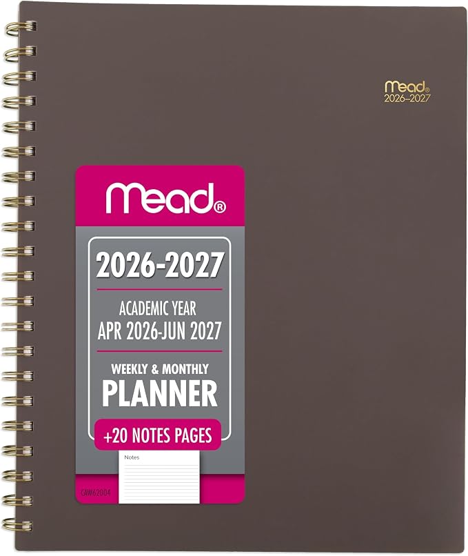 Mead Planner 2026-2027 Weekly & Monthly Academic 15-Month April-June, 8.5" x 11", Ground Coffee (CAW62004), (Pack of 12)