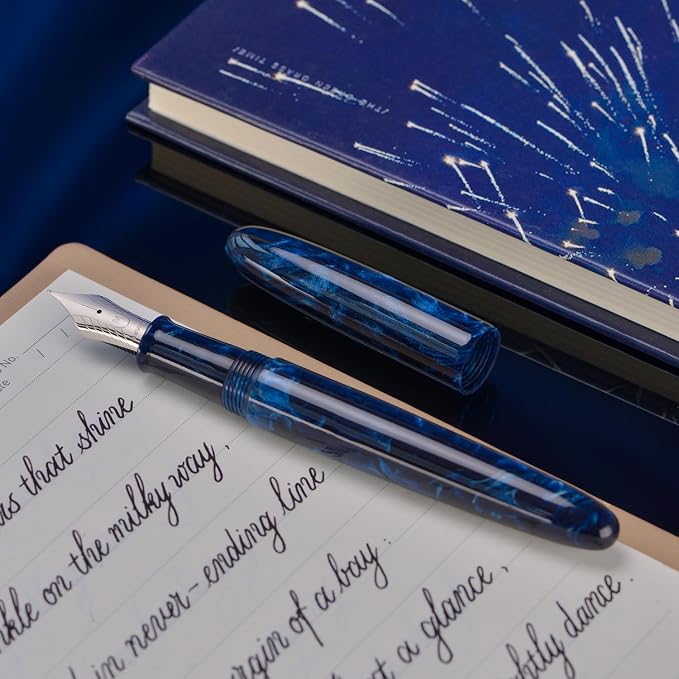 Asvine C80 Fountain Pen #8 Extra Fine Nib Large Handcraft Pen with Converter Pen Box Collection Set (Galaxy Blue)