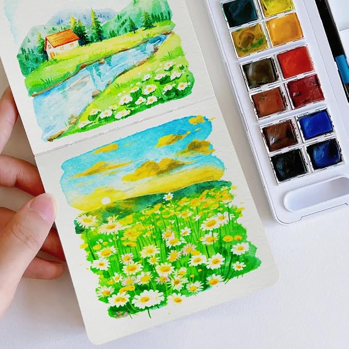 Watercolor Paper Sketchbook,3.9x3.9 Inch Mini Mixed Media Notebook,140lb/300gsm Artist Heavyweight Paper,30 Sheets Small Travel Drawing Journal for Adults,Painting,Watercolors,Art Supplies,Orange