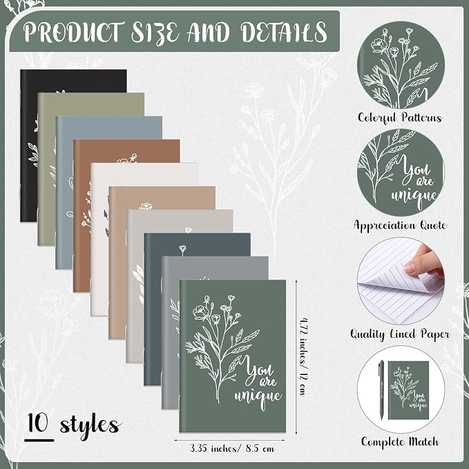 Affrolling 60 Pcs Inspirational Notebooks Bulk Motivational Mini Notepads with Pen Aesthetic Back to School Gift for Students Teacher Nurse Employee Coworker Office Classroom Rewards (Neutral Colors)