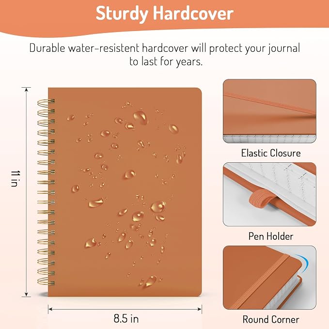 Forvencer A4 Lined Spiral Journal Notebook with 300 Numbered Pages, 11" X 8.5" Thick Journals for Writing with 100GSM Paper, Hardcover Notebooks with Contents for Work, School, Orange