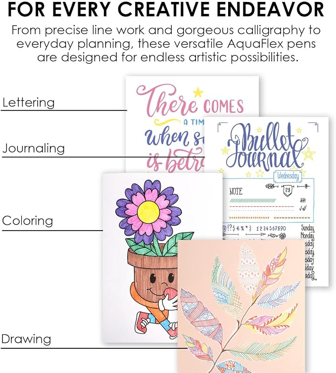 Grabie AquaFlex Sign Brush Pen Set of 12 – Flexible Brush Tip with Waterproof, Archival Ink for Calligraphy, Journaling, Drawing & Illustration – Vibrant, Quick-Drying, Non-Toxic & Smudge-Proof
