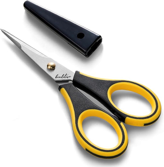 Beaditive Precision Craft Scissors - Stainless Steel Blades With Safety Cap - Ultra Sharp Tip & Non-Slip TPR Handles - For Adult & Kid Paper Crafting, Scrapbooking, Home, Office, and School Use