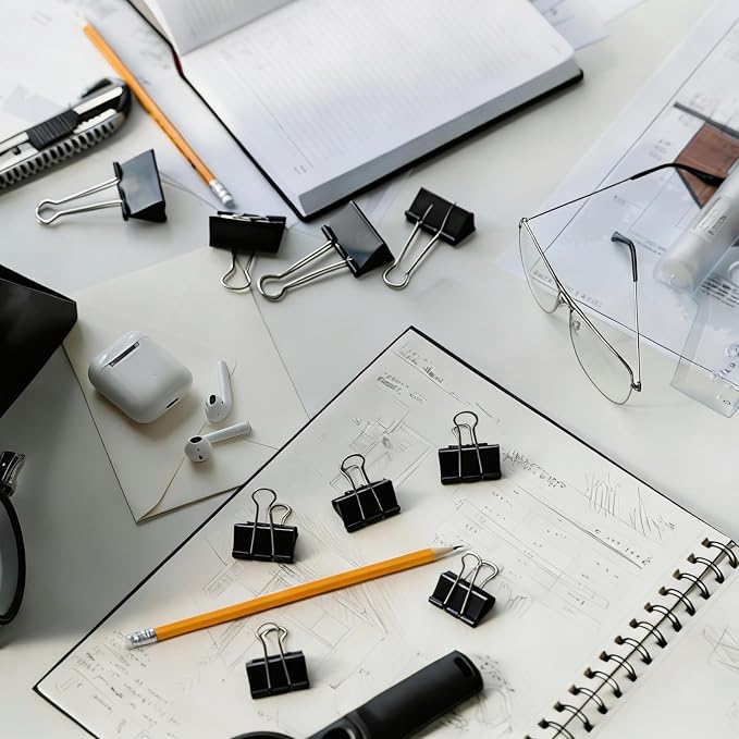 300Pcs Assorted Binder Clips Bulk Black Paper Clamps Office Supplies | 6 Sizes Jumbo, Large, Medium, Small, Mini and Micro, Metal Metal Binding Med Clips for Teachers Business