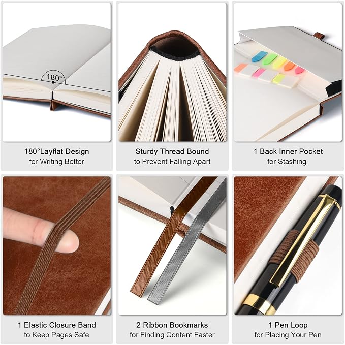 College Ruled Notebook 8.5" x 11", 312 Numbered Pages Lined Leather Journal | Extra-Thick with 2X Writing Space, 100gsm No Bleed Paper, Hardcover, Lay-Flat, for Work, School, Meeting Notes & Journaling