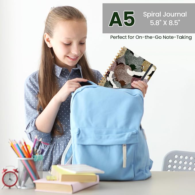 CICPAP Lined Spiral Journal Notebook, A5 College Ruled Notebook for Journaling, Note-Taking, and Daily Planning, Durable Hardcover with an Elegant Design, Forest Cranes