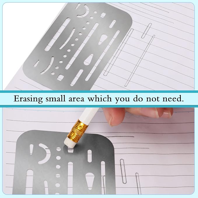 Clabby 4 Pieces Drafting Eraser Shield Erasing Shield for Drawing Stainless Steel Drawing Template Tools Stencil with 26 Openings or 27 Openings for Mechanical Engineering Artists, 2 Designs