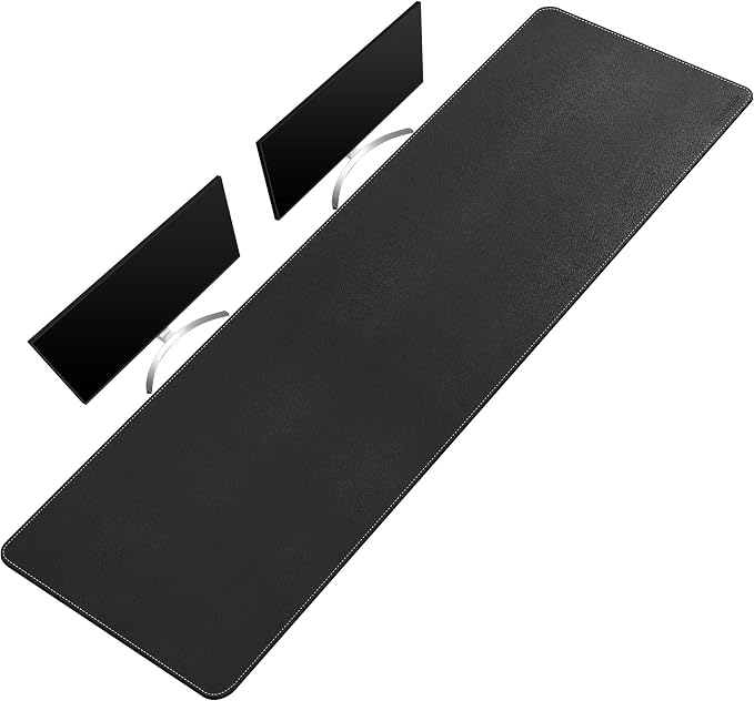 CENNBIE Leather Desk Mat, 71" x 19.6" Large Mouse pad for Desk (Black) | Premium stitched edges resist wear. Easy to clean. Protects desk from spills, stains ,scratches. Smooth glide. Office & home.