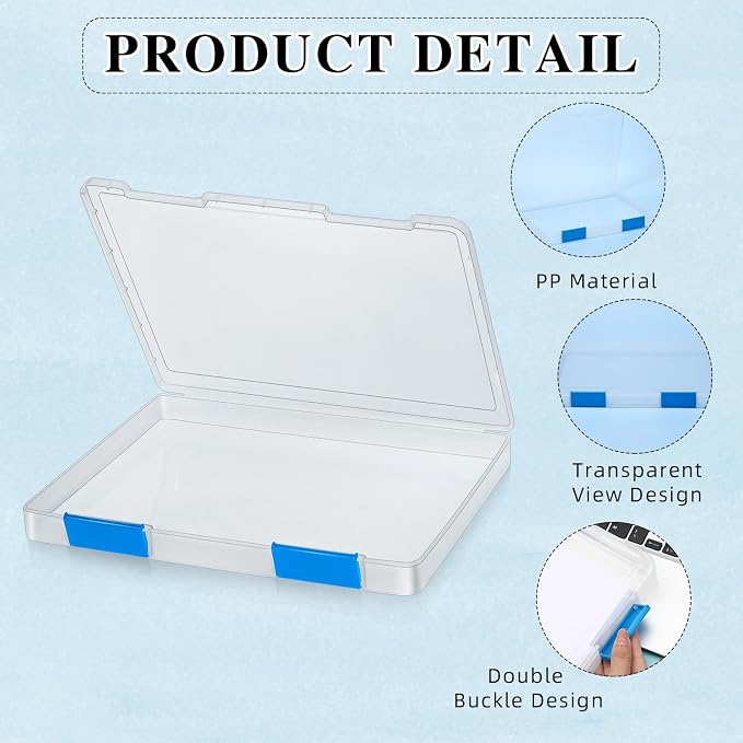 PerKoop 6 Pcs Clear Paper Storage Box,12.4 x 9.84 x 1.18 Inches,Blue | A4 Plastic File Box Document Paper Organizer Storage Board Game Project Cases Containers with Buckle for Craft, Magazine