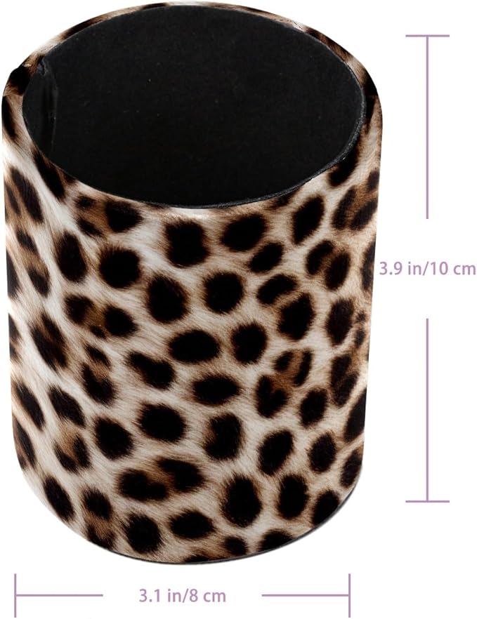 Leopard Print Leather Pen Holder for Desk, Multifunctional Desktop Organizer Pencil Cup, Desktop Caddy Stationery Organizer for School Home Office Desk Accessories