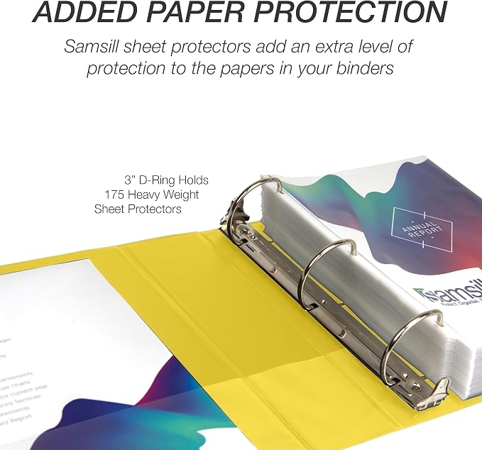 Samsill Durable 3 inch 3 Ring Binder, D Ring Binder, 100% Recycled Chipboard, Yellow, 12 Pack